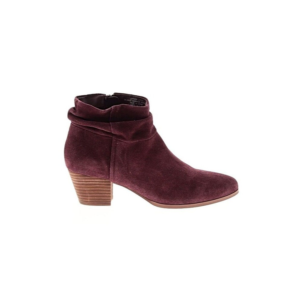 Violet & Red Suede Leather Ankle Boots Bugundy Red Booties Sz 9